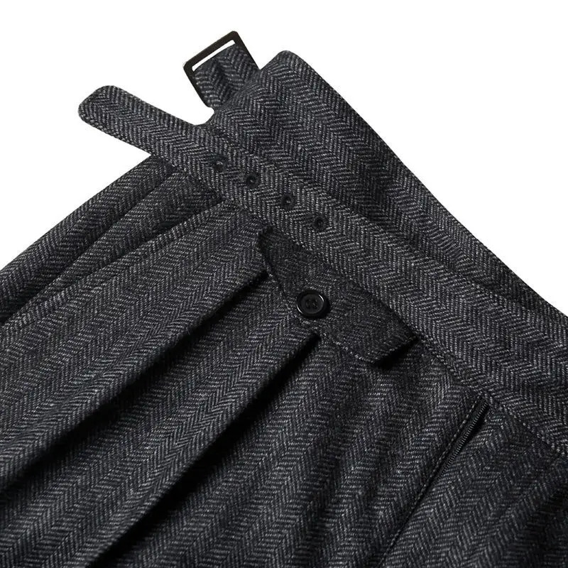 Autumn Winter Woolen Business Suit Pants Men High Waist Streetwear Casual Herringbone Straight Suit Pants Q20 250314