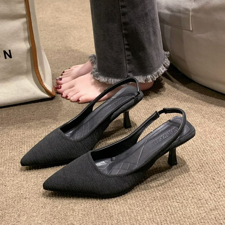 Designer Slipper free Shipping Sandals High heels with toe caps pointed slender shoes and empty sandals at the back