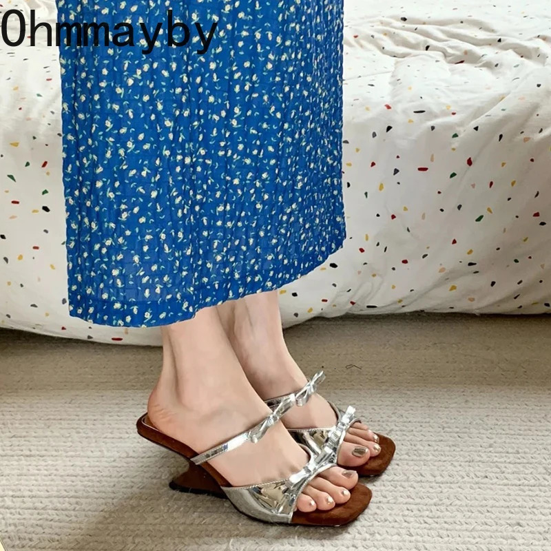 er Summer Butterfly-Knot Open-Toe Slippers Fashion Slip-On Ladies Elegant Thick Heel Dress Slides for Women 250314