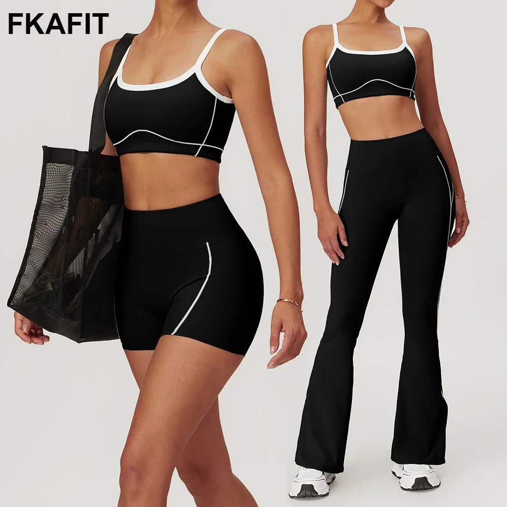 Yoga Set Womens Sports Bra Gym Exercise Legs High Waist Wide Flash Pants Shorts Activity Clothes 250314