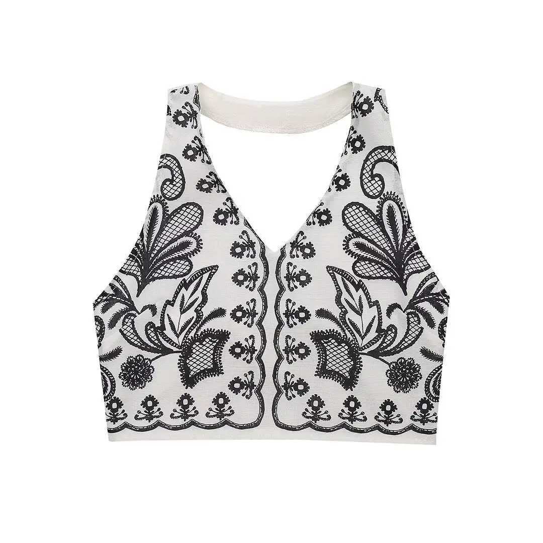 Two Piece Dress 2025 ZAR4 Summer New Womens Fashion and Stylish Versatile Linen Hanging Neck Top Half Skirt Set Y250315ZP6I