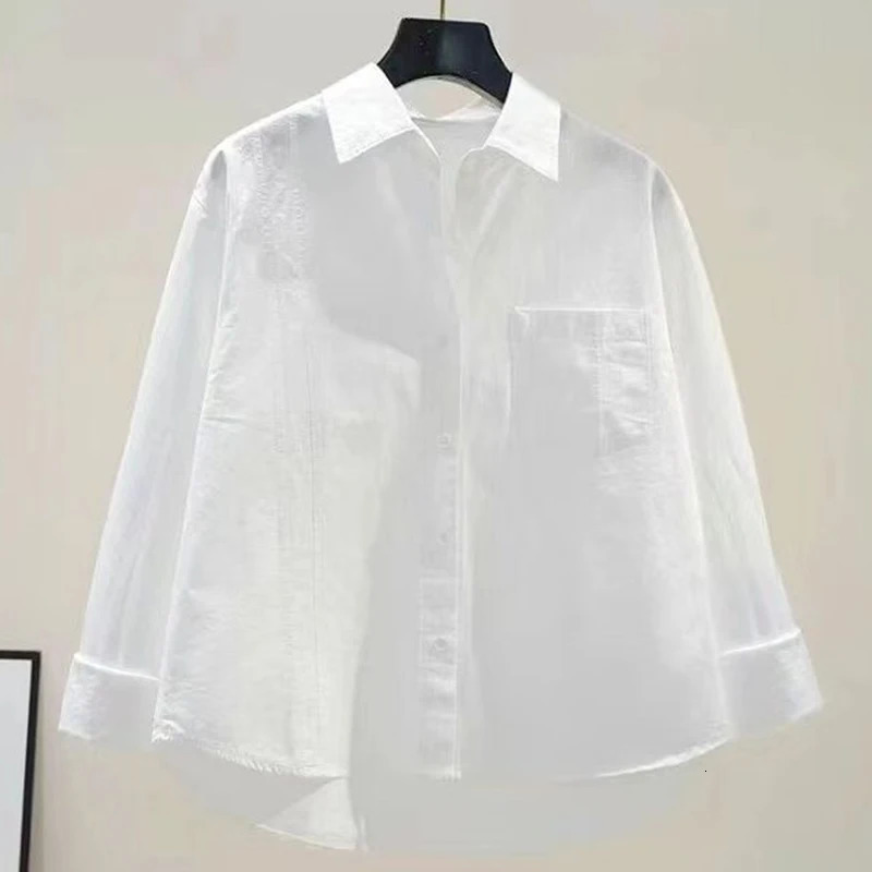 Collar pink solid long sleeved loose shirt and jacket casual single chest spring simple OL 250312