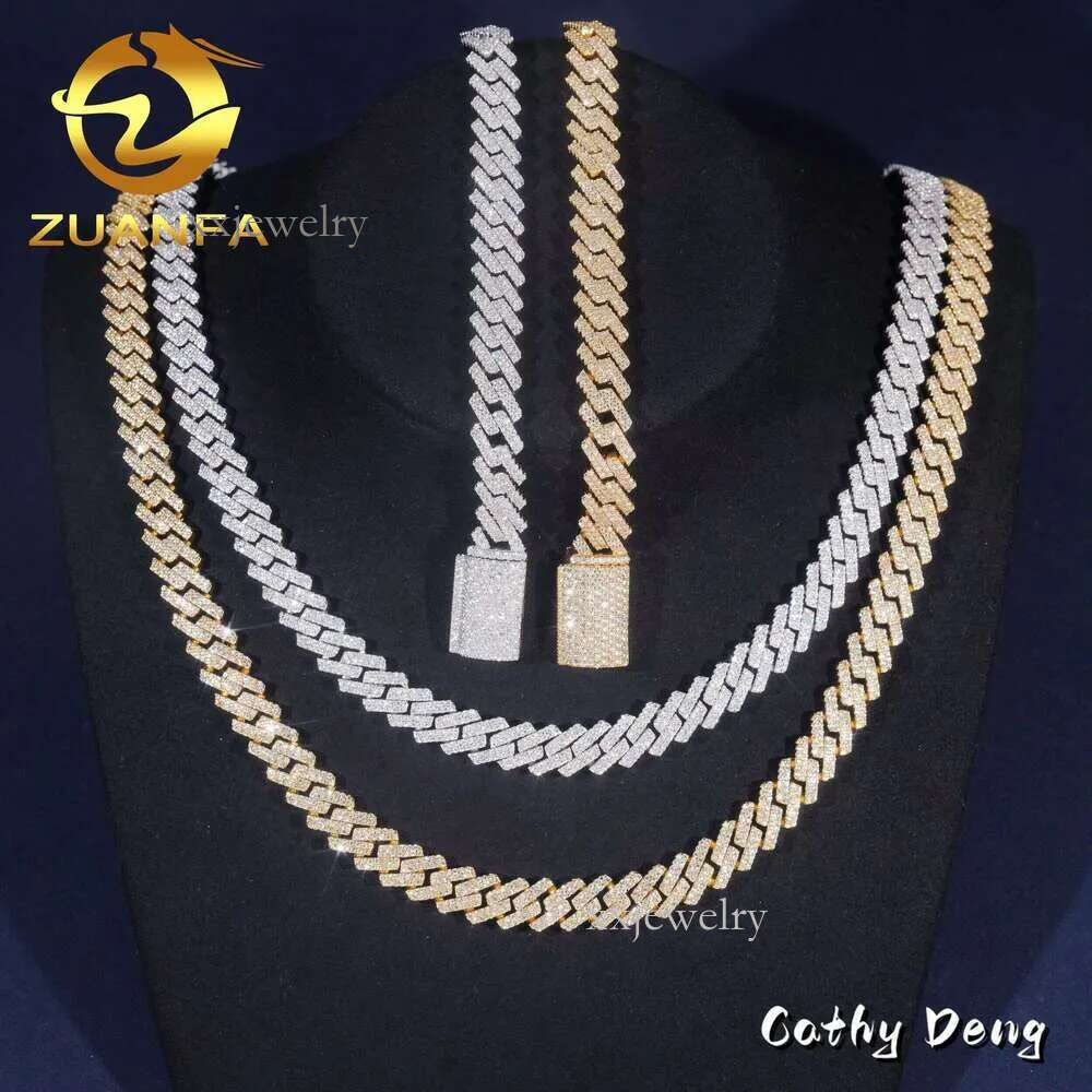 Ready to Ship High Quality Moissanite Hip Hop Jewelry 10mm k Chain Sier Iced Out Cuban Bracelet Necklace With GRA