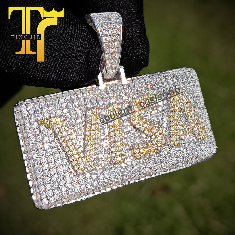 Hip Hop Jewelry Mens Iced Out Custom Letter Pendant 925 Sterling Silver VVS Moissanite Diamond Number Name Initial Logo Pendant