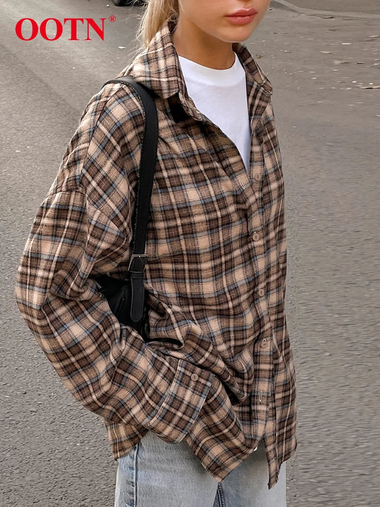 OOTN Street Fashion Loose Plain Shirt Autumn Casual Long Sleeve Top Womens Cotton Single Chest Collar Shirt 250314