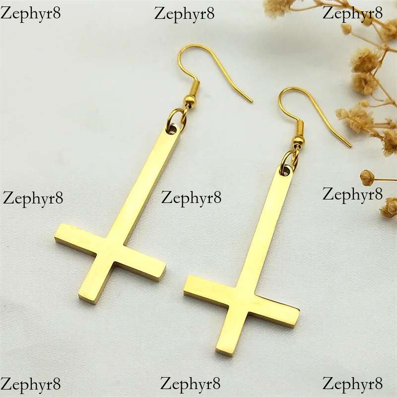 2025 New model Stainless Steel Gothic Upside Down Drop Earrings Punk Inverted Cross Earring Goth Jewelry Pendientes Mujer E8374S06