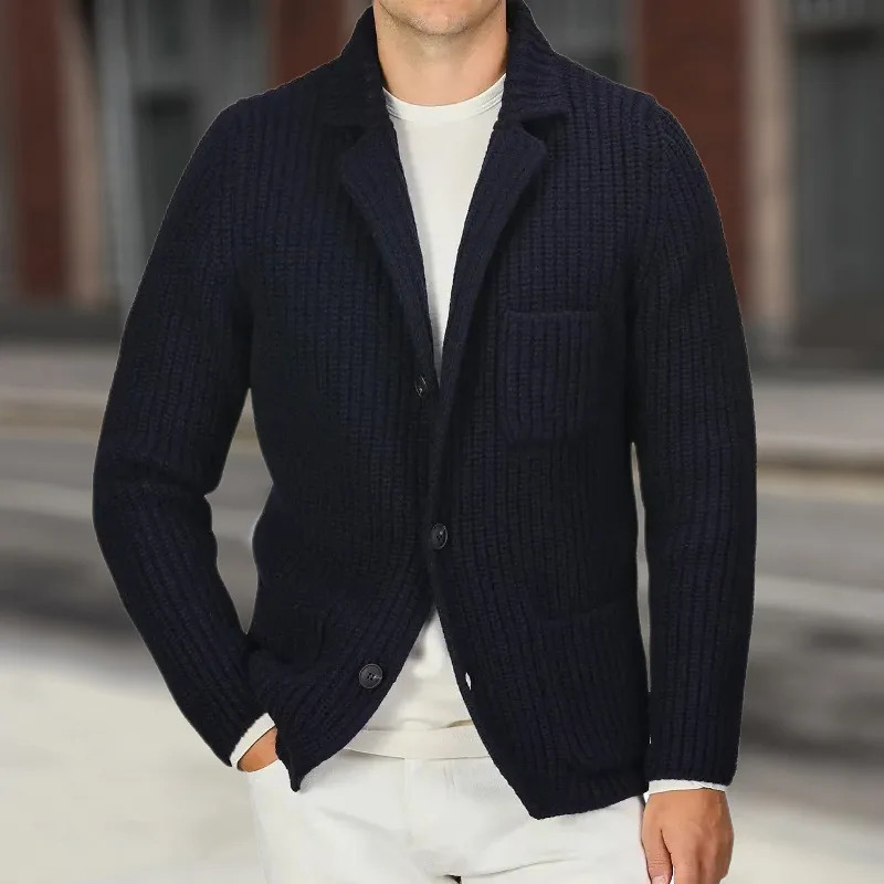 Open top wool sweater mens button retro knitted open thick jacket autumn winter 250311