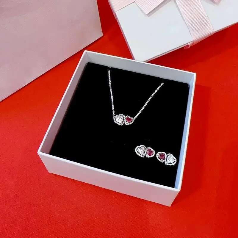 2025 New Valentine's Day New Heart Pendant Necklace And Earring Set Gift Symbolize Profound Love Exquisite Couple Jewelry Set
