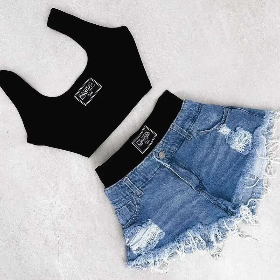 2025 New Vacation Retro Style American Women's Hot Leisure Set Designer Fashionable Summer Sexy Splicing Slim Fit Tank Top Waist Cowboy Skirt Two