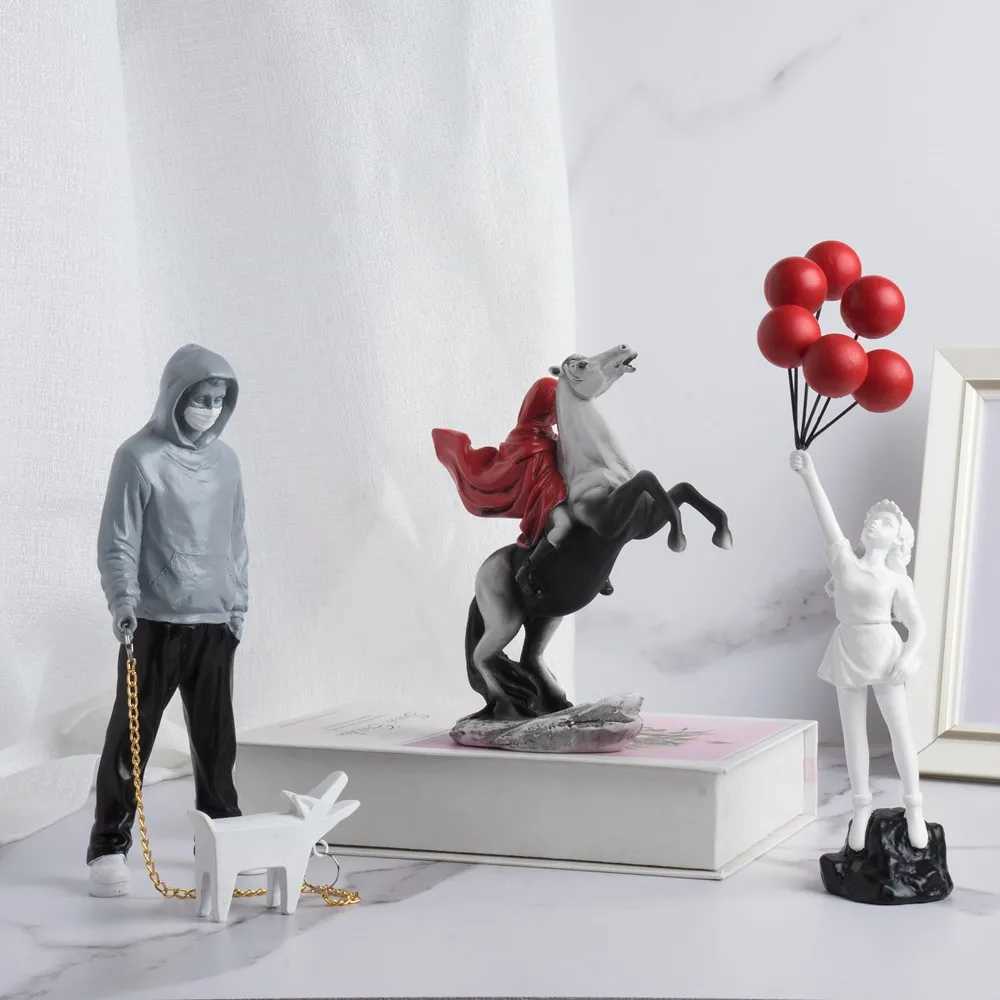 Vilead Banksy Sculpture Collection Flower Throwing Statue Pop Art Modern Balloon Girl Statue Office Home Decoration Street Y250315