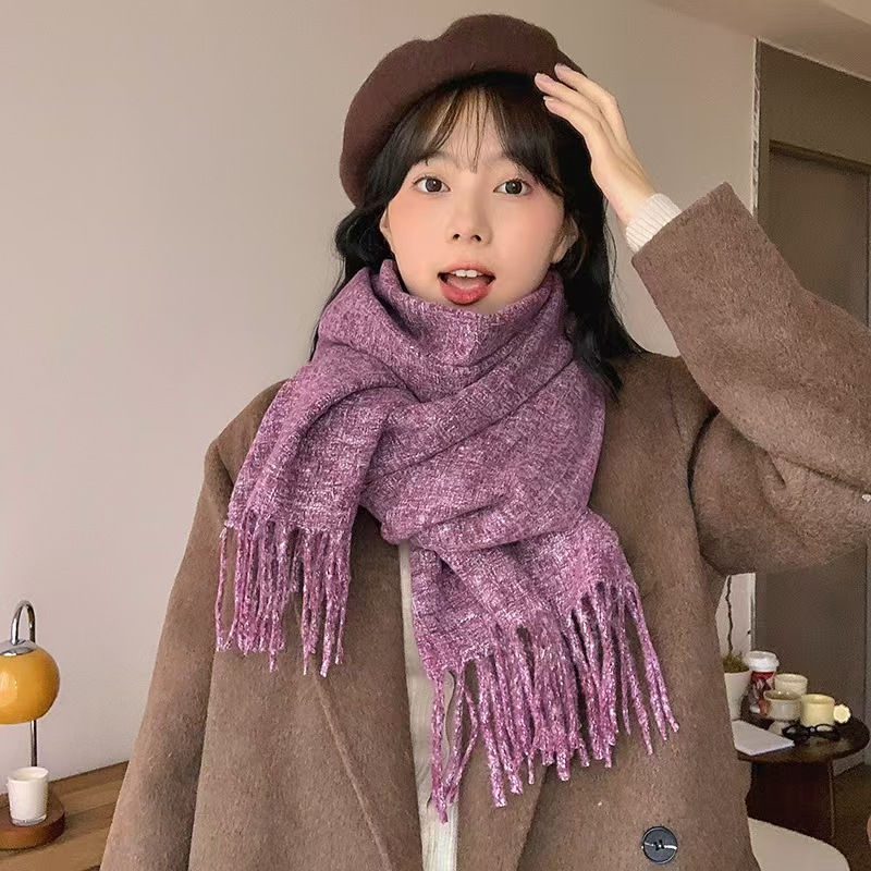 K143 Soft and skin-friendly imitation cashmere scarf literary solid color versatile Korean style 2024 autumn and winter super soft warm tassel neck sc
