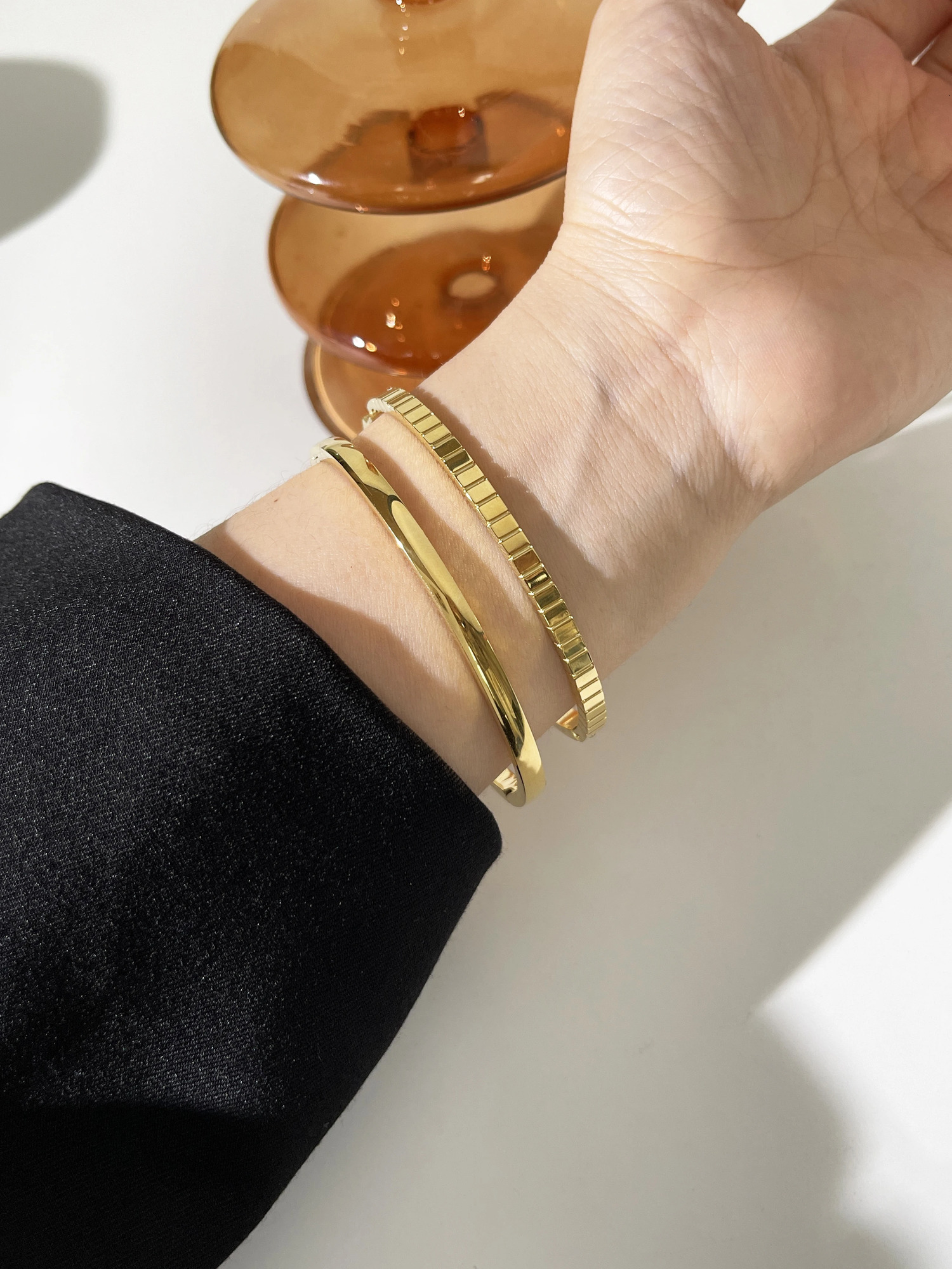 GHIDBK non tar 316L stainless steel solid 18K Pvd goldplated plain weave bracelet for women stackable jewelry gift 250313