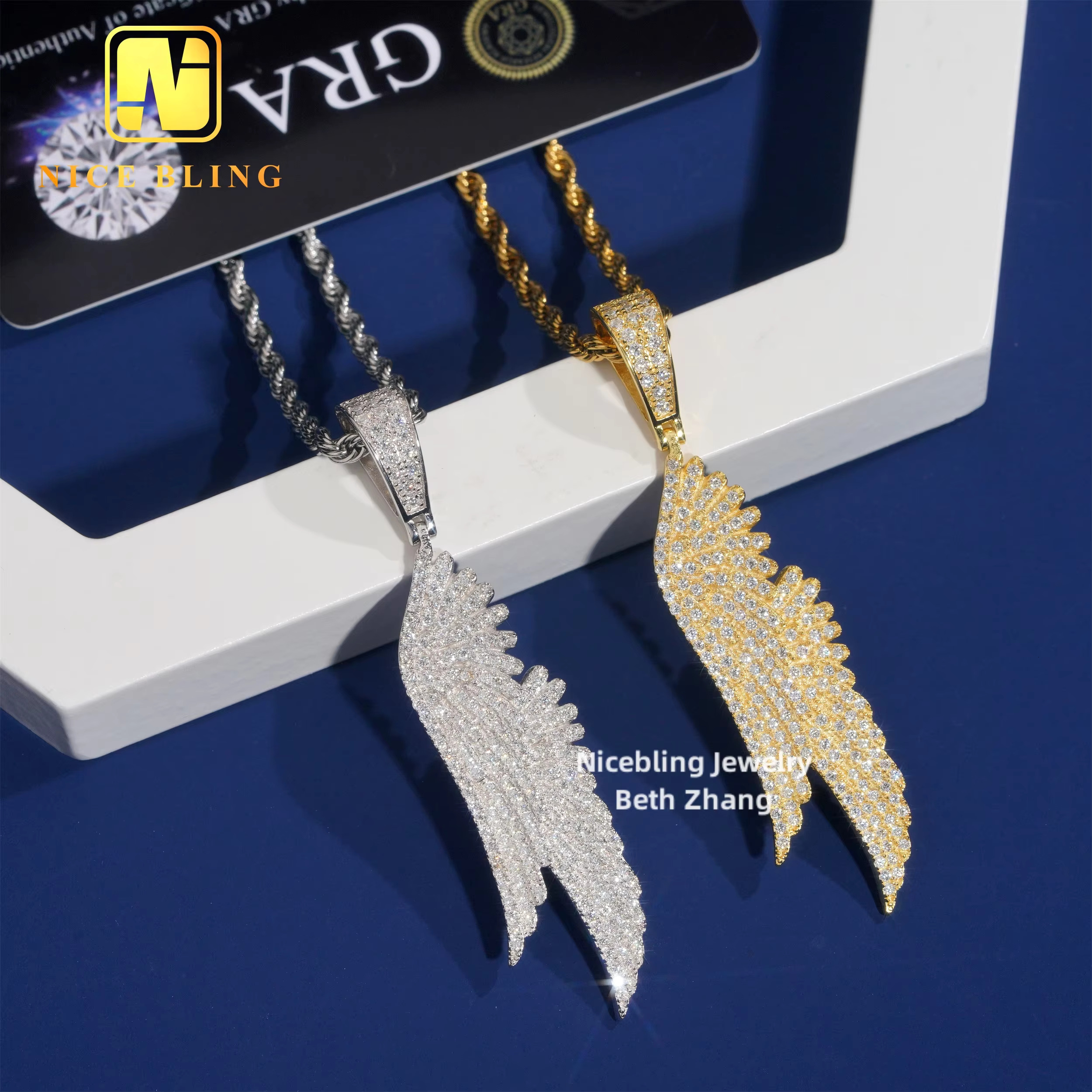 Wholesale Price 925 Silver Hip Hop Pendant Iced Out Jewelry VVS Moissanite Diamond Wing Pendant for Men Women