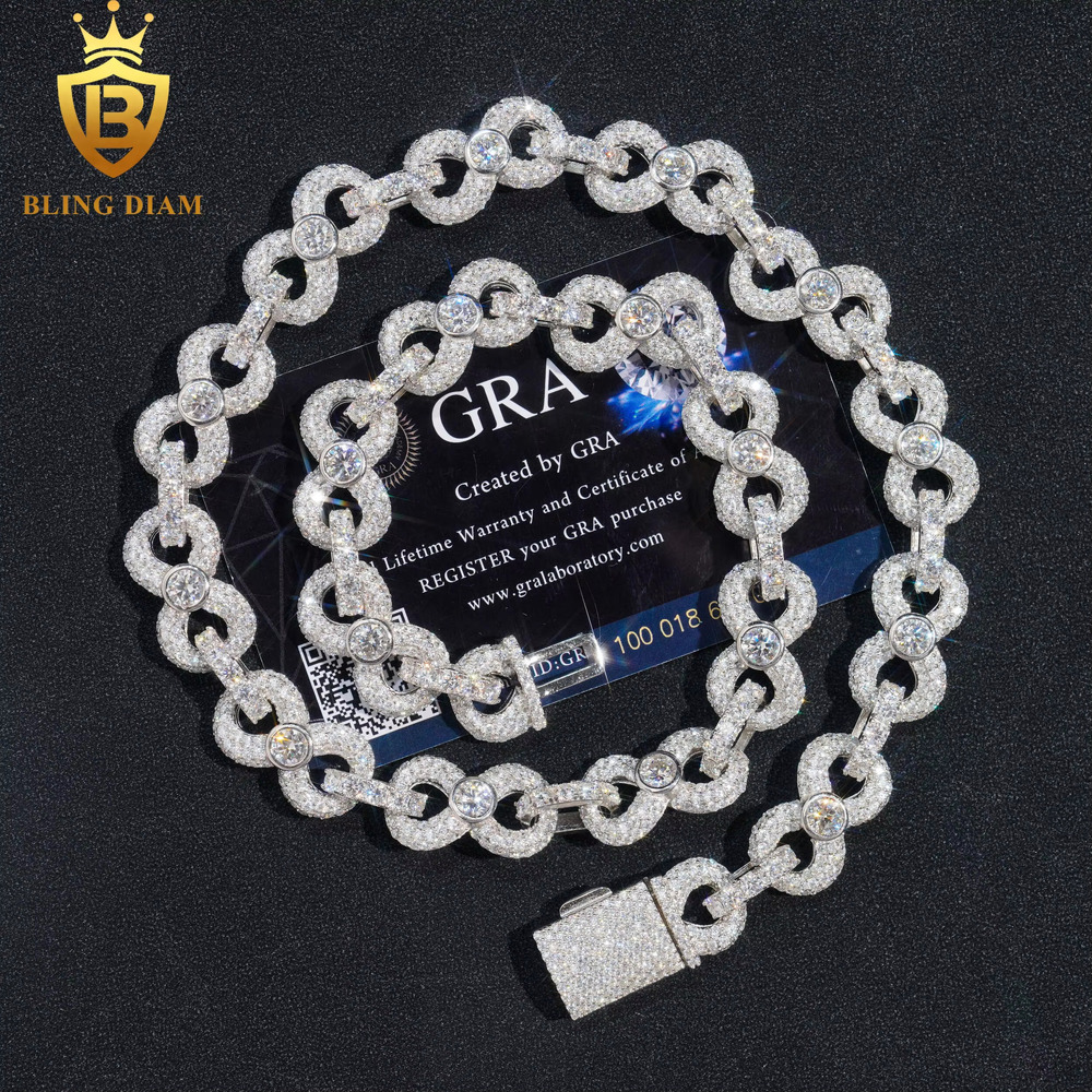 13mm 925 Sterling Silver Rapper Style Hip Hop Cuban Link Chain VVS Moissanite Diamond Necklace and Bracelet