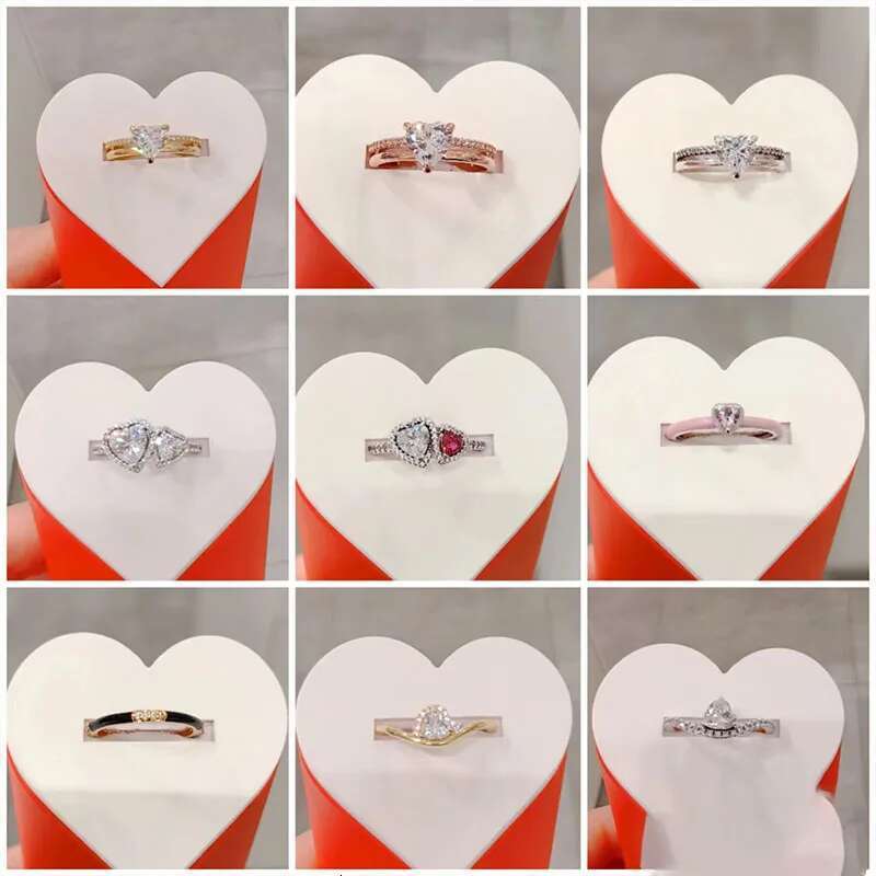 2025 Valentine's Day New Silver Pink Red Bow Ring Sparking Hearts Ring Double Band Heart Ring Couple Gift Jewelry