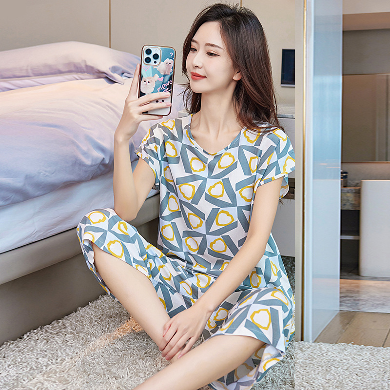B786-Women's summer loose short-sleeved fashionable large size outer wear slim casual cropped pants wide-leg pants two-piece suit