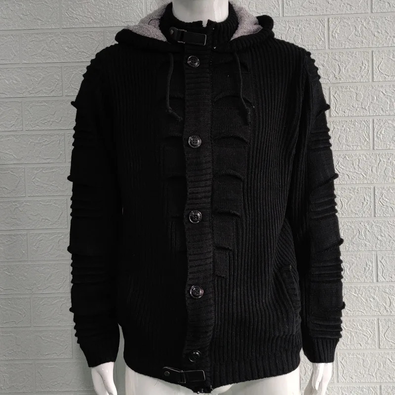 Mens Hooded Singlebreasted Knitted Cardigan Coat for Autumn and Winter 2024 European American Style Fashion S3XL 250311
