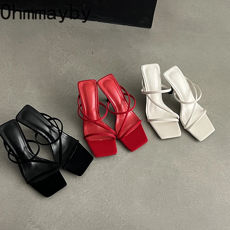 er Summers Narrow Band Women Slippers Shoes Casual Street Style Ladies Elegant Party Dress High Heel Slides 250314