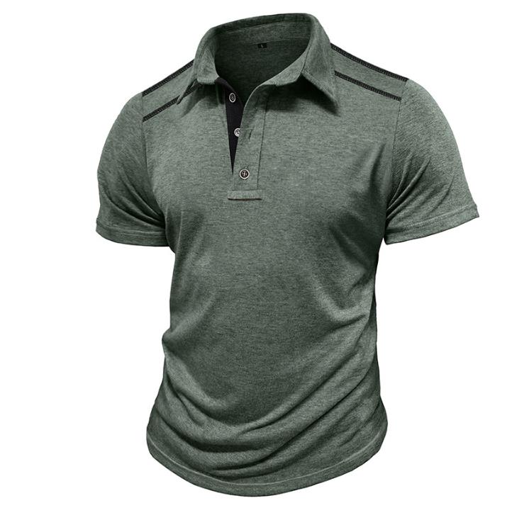XXL Summer Fashion T-Shirts Men's Short-sleeved Lapel Button Light Blue Retro Color Matching Shirt Tshirt Shirt MALE Polyester Tops Tees Light Gr