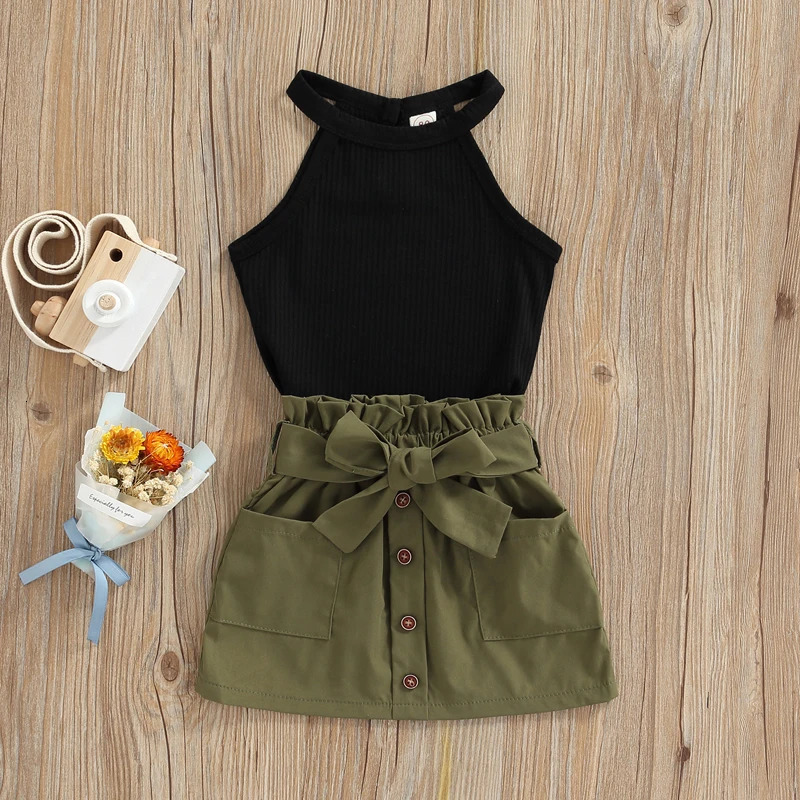 Girls 2piece summer striped top denim shorts with bow details suitable for children aged 12 months to 4 years 250312