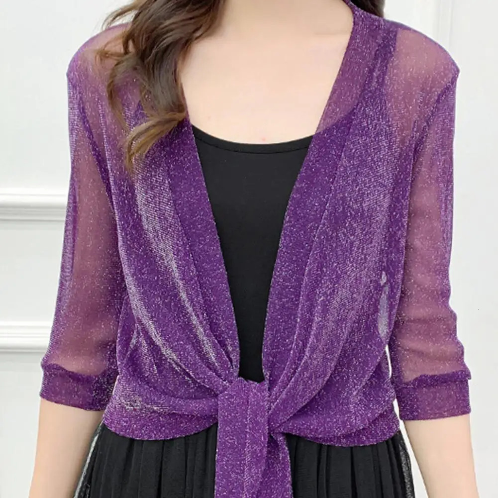 Half Sleeve SeeThrough Cardigan Front Laceup Short Jacket Summer Lace Sunscreen Coat Streetwear 250311