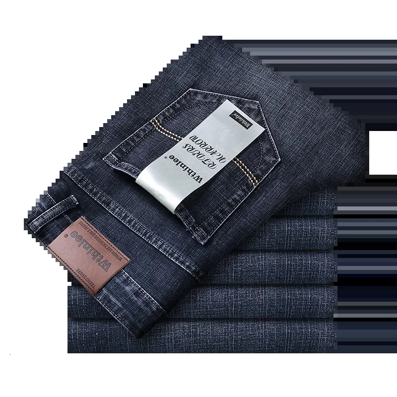Whinlee Business Mens Jeans Casual Straight Stretch Fashion Classic Blue Black Work Denim Trouser Brand Clothing 250312