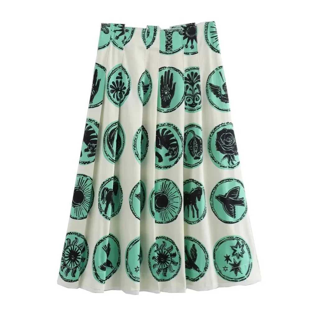 Two Piece Dress 2025 Summer New Product Womens Fashion Slim Fit V-neck Printed Short Suspended Top Printed Half Skirt Set Y250315J13N