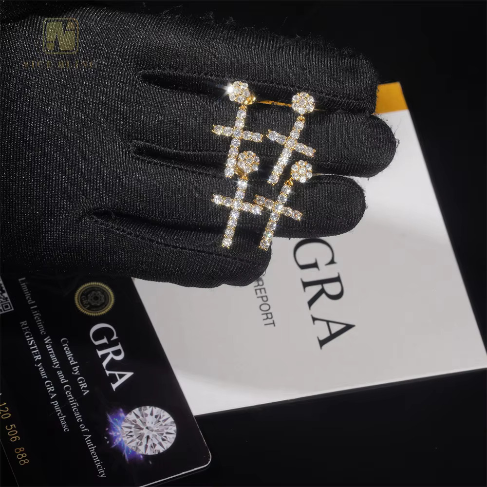 Original Design Men Women Hip Hop Ear Studs 925 Sterling Silver VVS Moissanite Diamond Iced Out Cross Stud Earring for Women