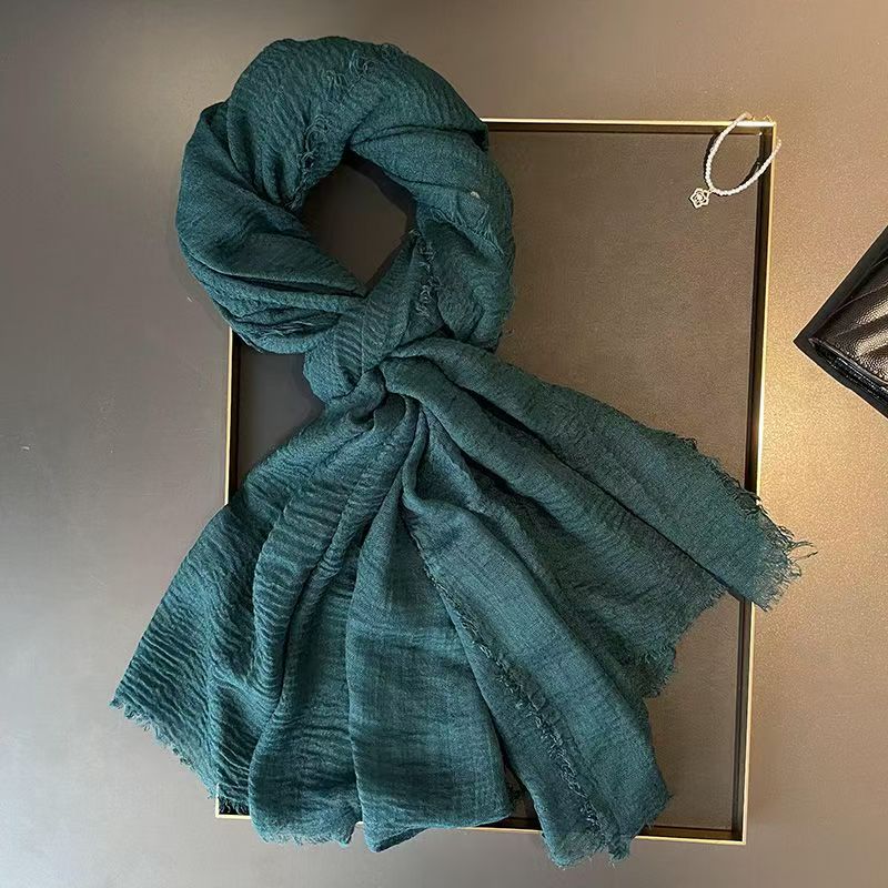 T297 solid color versatile cotton and linen scarf women's short beard long neck shawl classic