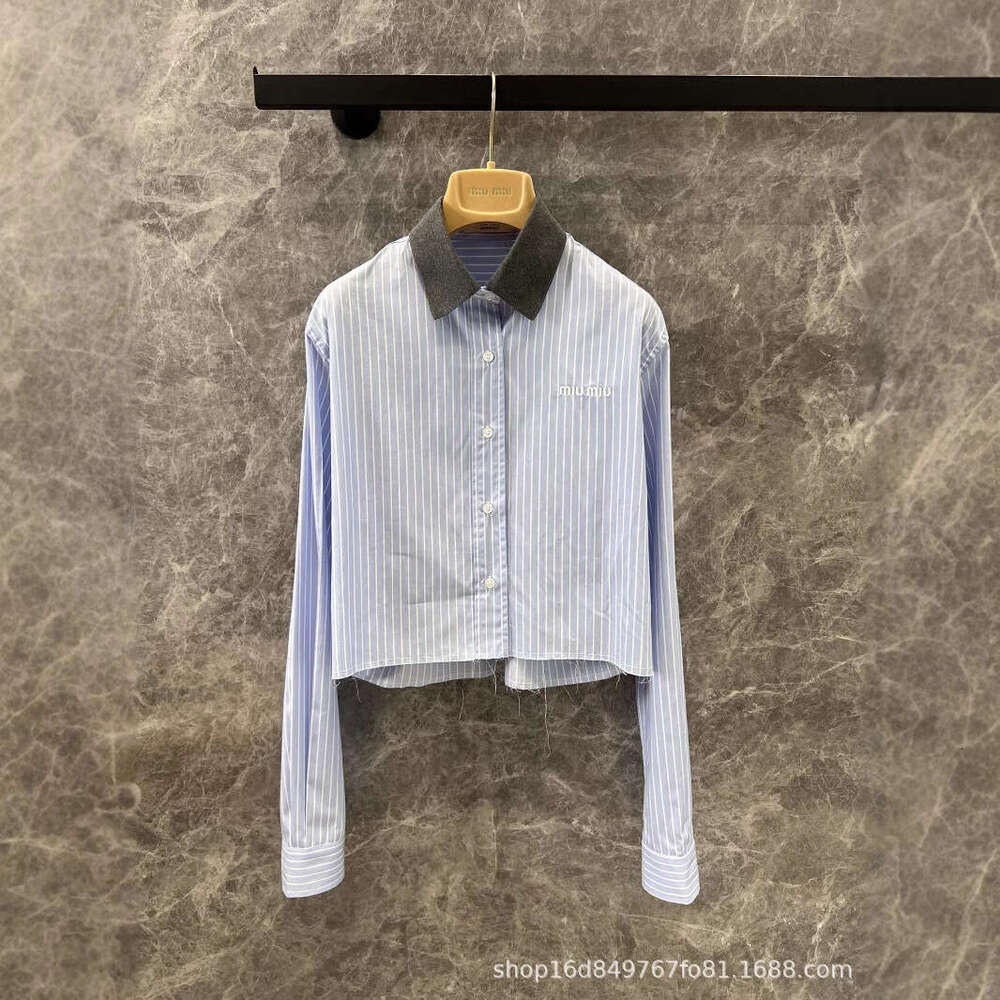 Mm24 Autumn/Winter New Collection Micro Label Embroidered Collar Buckle Thin Stripe Short Shirt Skirt Series