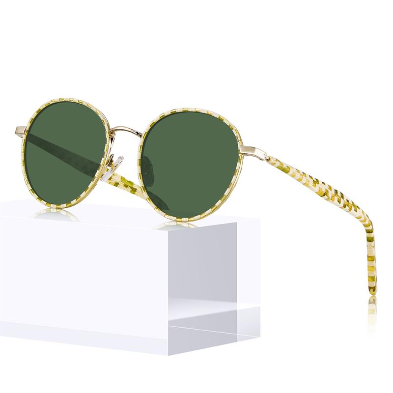 CARFIA Metal Acetate Polarized Sunglasses for Women UV400 Protection, Retro Small Round Anti-Glare Glasses Driving Shades