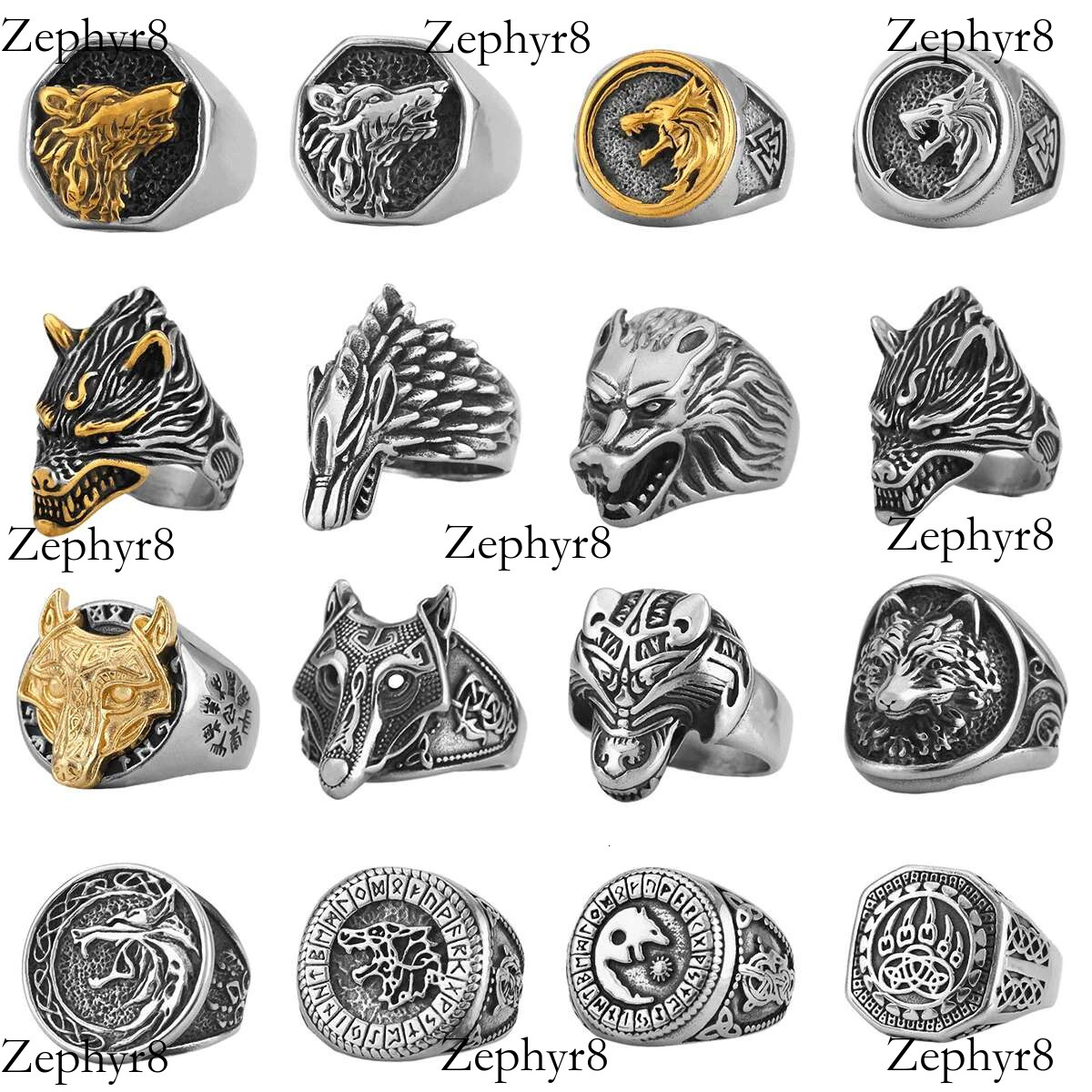 2025 New model Vintage Animal Wolf Head Amulet Viking Men Stainless Steel Teen Nordic Fashion Multi Style Ring Charm Jewelry Gift Unisex