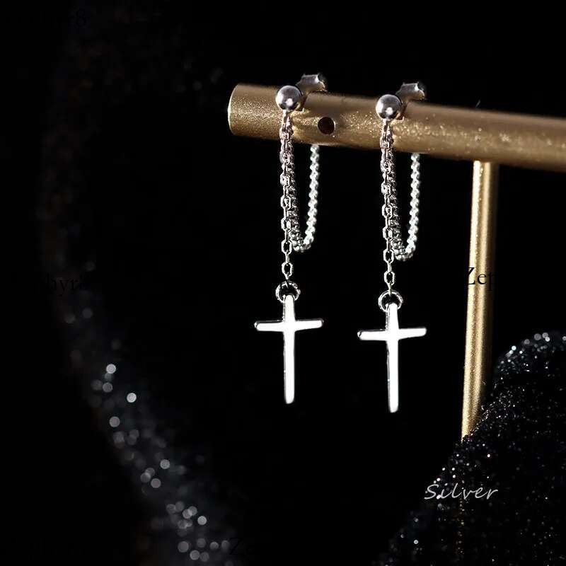 2025 New model Punk Sier Color Cross Drop Earrings for Women Men Gothic Hip Hop Long Tassel Hanging Earring Jewelry Gift Bijoux