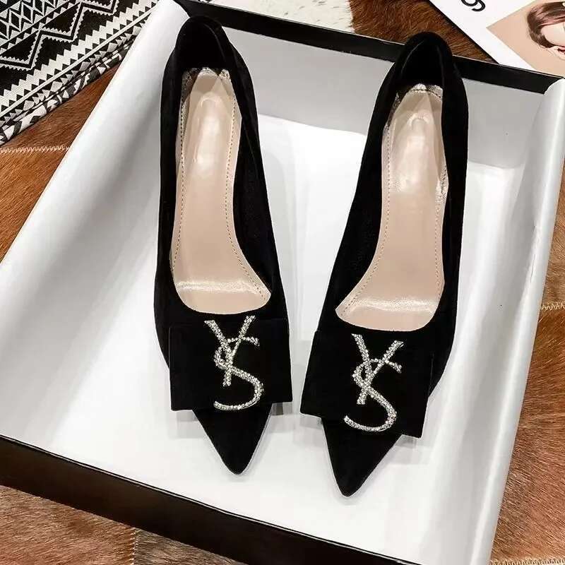 new style metal buckle design suede shallow mouth pointed stiletto black sexy party wedding women's high heels