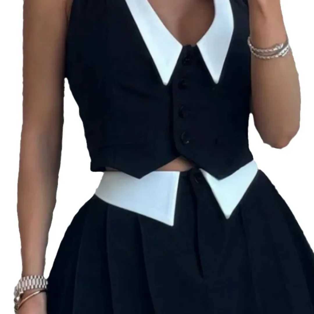 Two Piece Dress 2025 Summer Autumn Cross-Border Europe Fashion Lapel Slvel Top High-Waisted Ruffled Skirt Two-Piece Suit Y250315DVPO