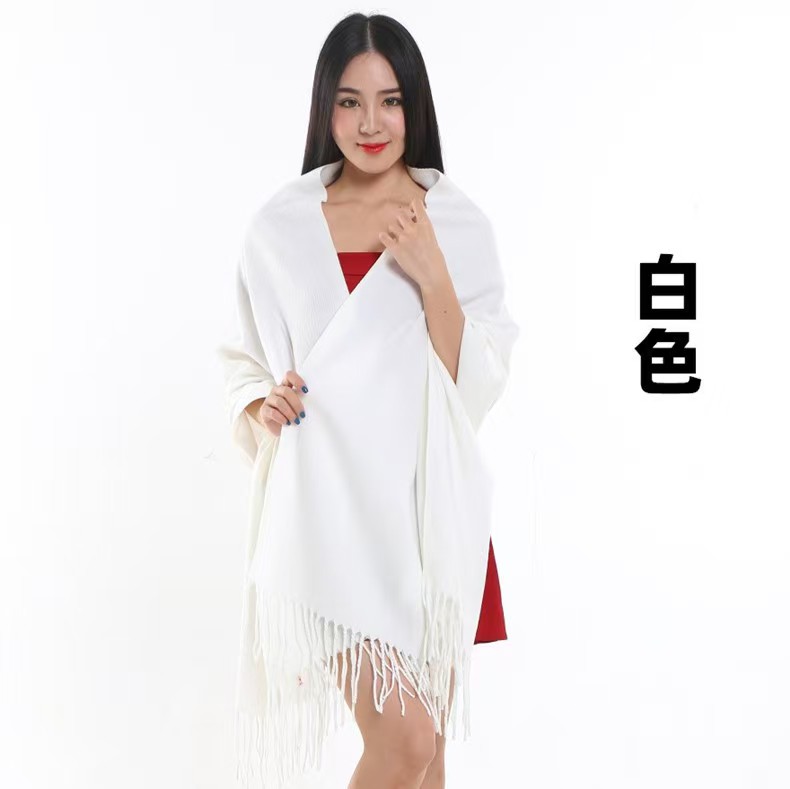 K141 Imitation cashmere scarf women winter warm thick solid color unisex wine red dark red solid color tassel scarf wholesale