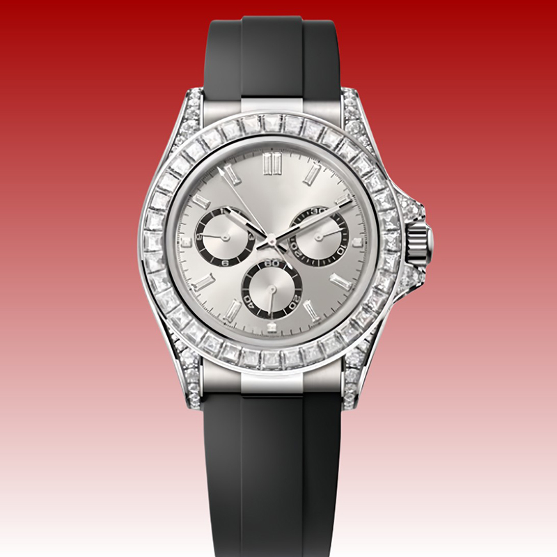 Men's watch classic style 40mm, automatic mechanical rubber stainless steel strap, ultra bright blue gemstone men's inlaid diamond, high gloss surface luxury watches