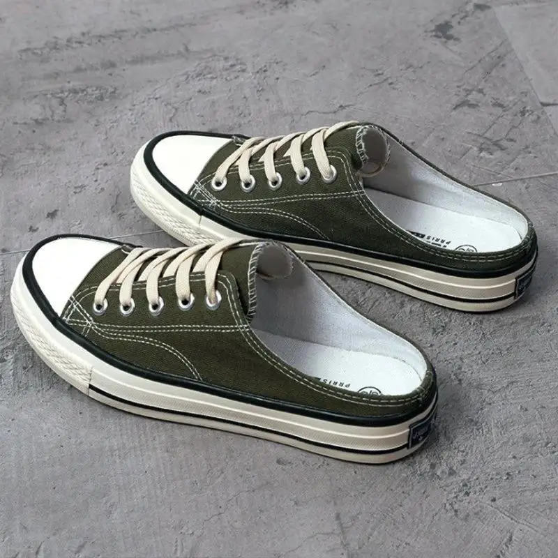 Mens Canvas Sneakers Lovers Comfortable Slip-on Shoes Flats Casual Women Half Slipper Breathable Walking Shoes Plus Large Size 44 250310