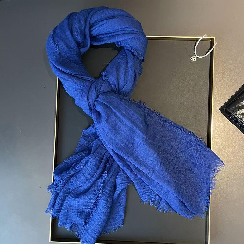 T297 solid color versatile cotton and linen scarf women's short beard long neck shawl classic