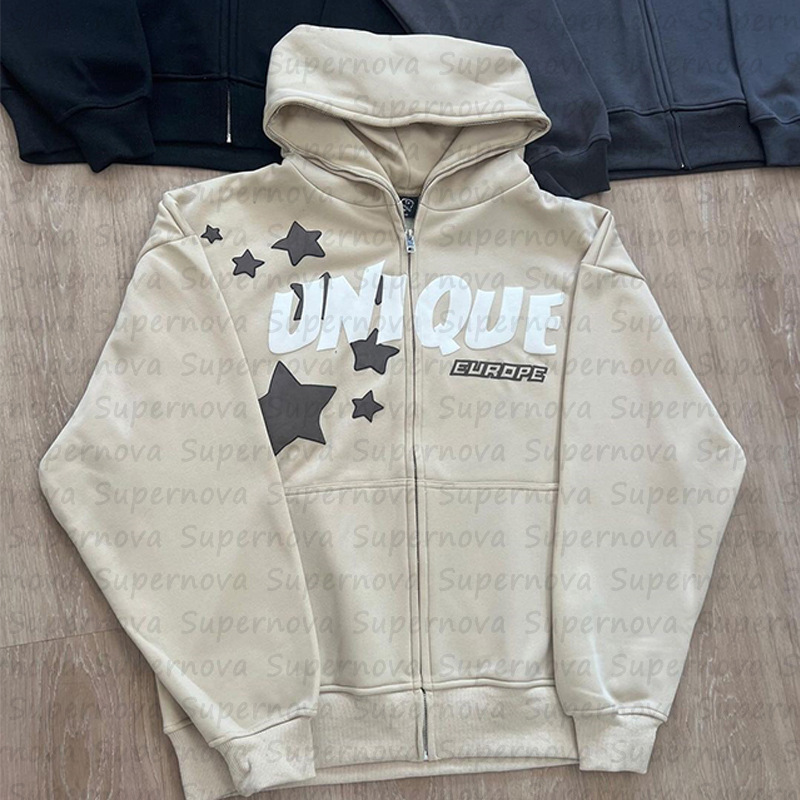 2023 High Street Trendy Autumn/Winter Letter Printed Hoodie Set for Street Casual Hip Hop Zipper Hoodie 241011