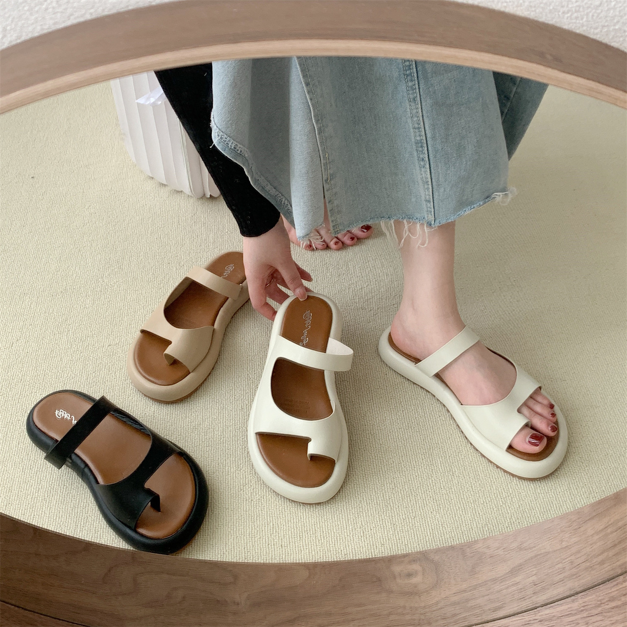 Free shipping new slippers women sandals thick sole breathable comfortable fashion daily outdoor beige black khaki