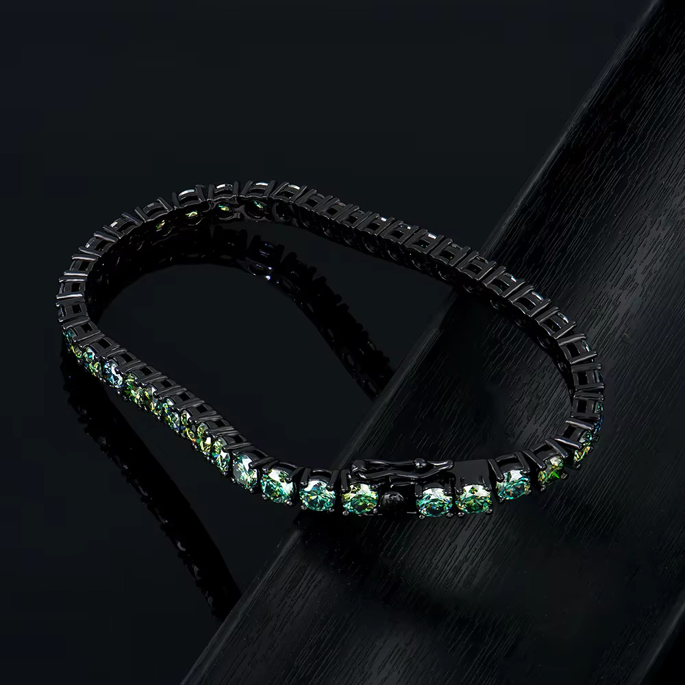 Moissanite Vivid Green Tennis Bracelet Black Gold Plated 925 Sterling Silver Factory Store Wholesale Pass Diamond Test Vvs D