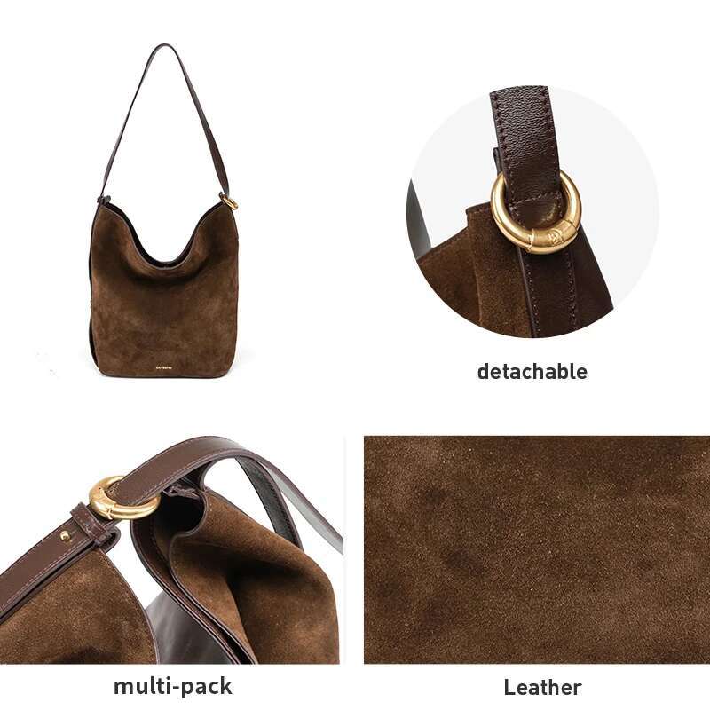 LA FESTIN Original Brand Suede Designer Bucket Shoulder Crossbody Bag Handbag Women Autumn And Winter Bags