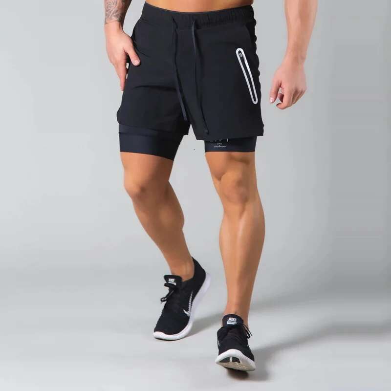 Men's double-layer fitness shorts, quick drying breathable woven summer shorts, 2-in-1 training gym clothing