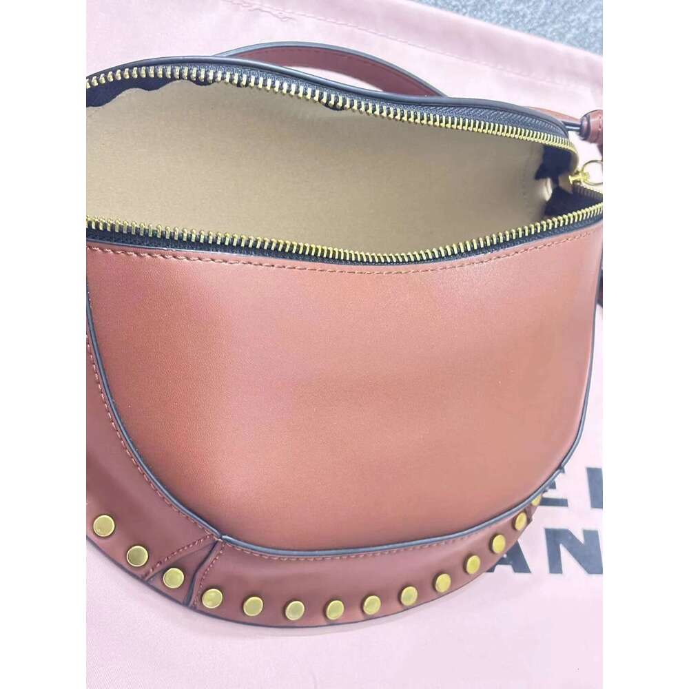 Classic IM SKANO Black Shoulder Cowhide Leather Rivet Half Crescent Waist Bag