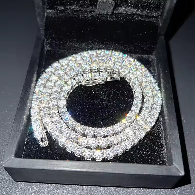 Hip Hop 925 Sterling Silver Tennis Chain 2mm 3mm 4mm 5mm 6.5mm VVS Moissanite Diamond Necklace Moissanite Tennis Chain