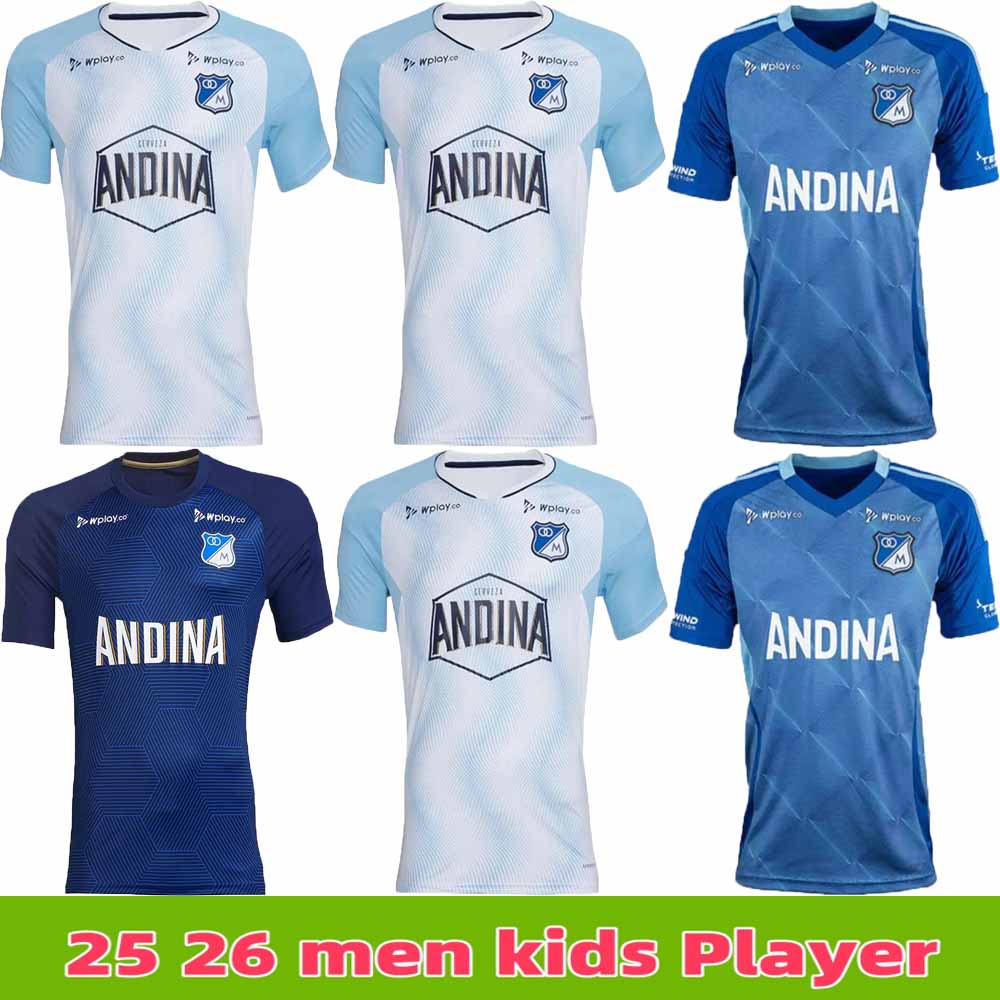 25 26 Millonarios jersey Mens VARGAS VASQUEZ QUINONES GIRALDO PEREIRA CASTRO 2025 Home Away Football kit Shirt Uniforms Soccer Jerseys kids kit
