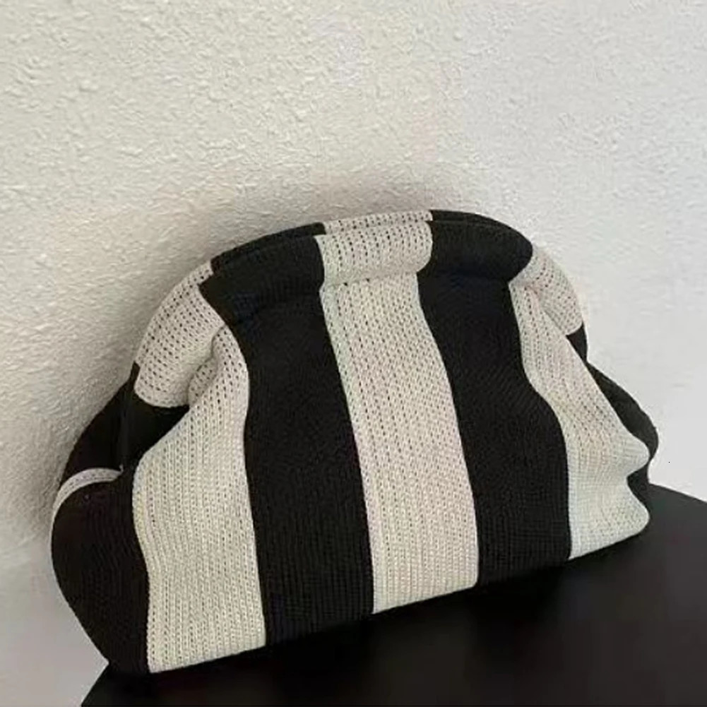 Small Crochet Handbag for Women Summer Beach Knit Stripe Purse Knitting Hobo Boho Dumpling Lady Woven Clutch Bag Purses 250311