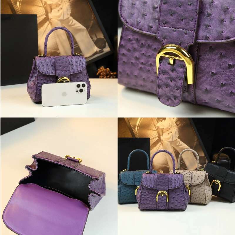 2025 New Designer Foreskin Leather Ostrich Printed Women's Handbag Fashionable High End Light Luxury Niche Pillowcase Cross Body Shoulder Bag