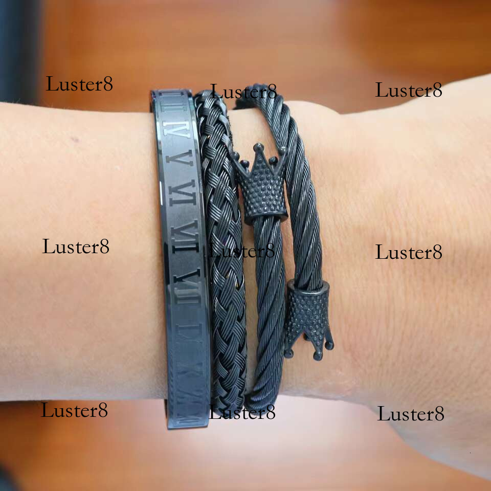 European Jewelry Punk Hip Hop 3Pcs/Set Gold Plated Stainless Steel Royal Crown Screw Bangle Bracelet Set Men
